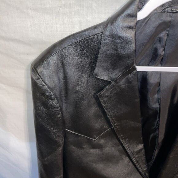 Circle S Men’s Leather Jacket Size 46L Large Black Leather Going Out Party - Picture 5 of 12